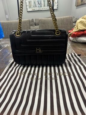 henri bendel Black Quilted Shoulder Bag with Gold Chain